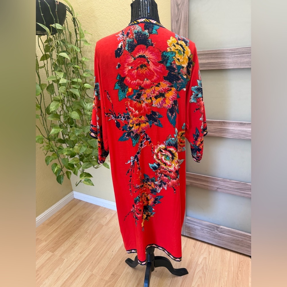 Flying Tomato Red and Multicolor Kimono 100% Rayon - Gorgeous ♥️ - Picture 3 of 6